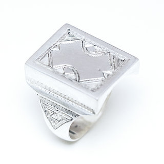 Bijoux ethniques touareg berbres bague en argent 925 massif homme femme chevalire volume mixte large gravure date prnom personnalise grave rectangle - Niger 211 a