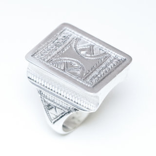 Bijoux ethniques touareg berbres bague en argent 925 massif homme femme chevalire volume mixte large gravure date prnom personnalise grave rectangle - Niger 212 a