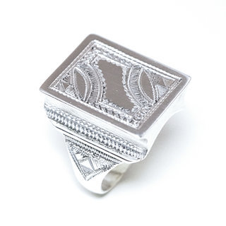 Bijoux ethniques touareg berbres bague en argent 925 massif homme femme chevalire volume mixte large gravure date prnom personnalise grave rectangle - Niger 214 a