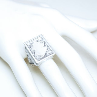 Bijoux ethniques touareg berbres bague en argent 925 massif homme femme chevalire volume mixte large gravure date prnom personnalise grave rectangle - Niger 215 b