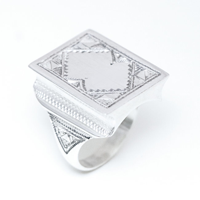 Bague argent massif 925 touareg chevalière volume rectangle - Niger 215