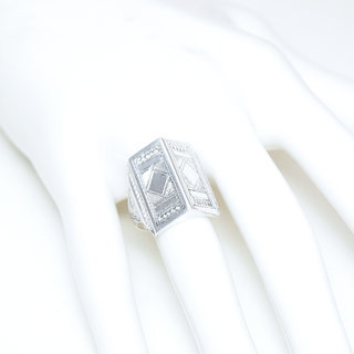 Bijoux ethniques touareg berbres bague en argent 925 massif homme femme chevalire volume mixte large gravure date prnom personnalise grav rectangle angle- Niger 216 b