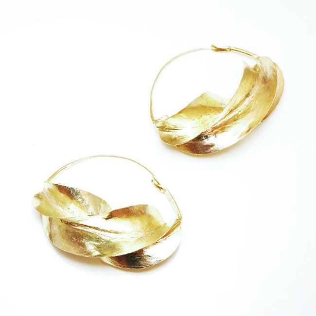 Boucles d'oreilles créoles Peul-Fulani bronze doré - Mali 040 (7 cm)