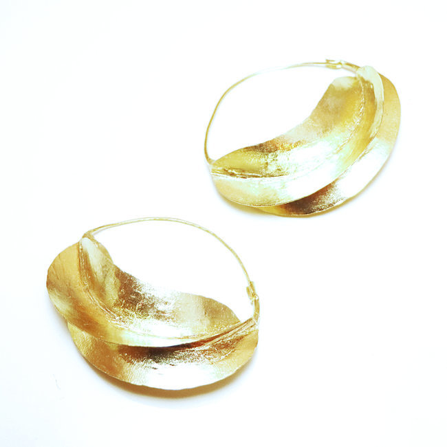 Boucles d'oreilles créoles Peul-Fulani bronze doré - Mali 040N (7 cm)