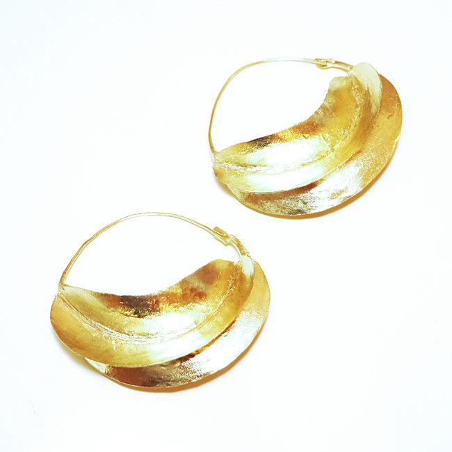 Boucles d'oreilles créoles Peul-Fulani bronze doré - Mali 040N (6,5 cm)