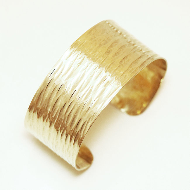 Bracelet touareg manchette rayée en bronze doré - Mali 023