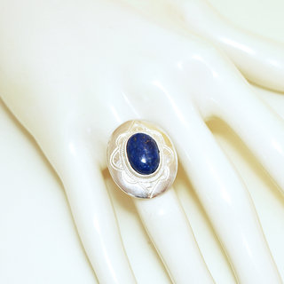 Bijoux ethniques touareg bague argent 925 femme pierres semi-prcieuses Lapis Lazuli bleu fonc grande ovale - Niger 003b