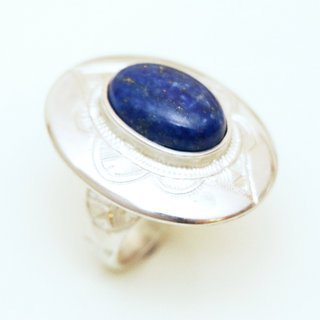 Bijoux ethniques touareg bague argent 925 femme pierres semi-prcieuses Lapis Lazuli bleu fonc grande ovale - Niger 003a