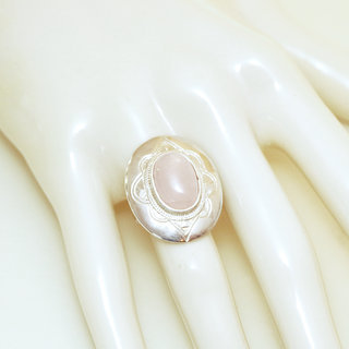 Bijoux ethniques touareg bague argent 925 femme pierres semi-prcieuses Quartz rose grande ovale - Niger 003b