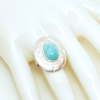 Bijoux ethniques touareg bague argent 925 femme pierres semi-prcieuses amazonite bleu turquoise grande ovale - Niger 003b