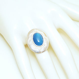Bijoux ethniques touareg bague argent 925 femme pierres semi-prcieuses Agate bleu fonce grande ovale - Niger 003b