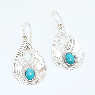 Bijoux ethniques touareg boucles d'oreilles gouttes graves argent 925 et pierres fines turquoise naturelle vritable- 001 a