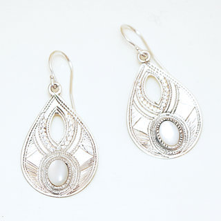 Bijoux ethniques touareg boucles d'oreilles gouttes graves argent 925 et pierres fines nacre- 001