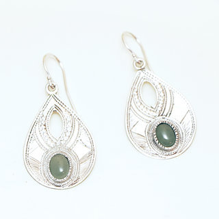 Bijoux ethniques touareg boucles d'oreilles gouttes graves argent 925 et pierres fines aventurine- 001