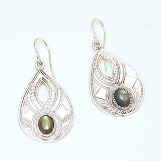 Bijoux ethniques touareg boucles d'oreilles gouttes graves argent 925 et pierres fines labradorite- 001