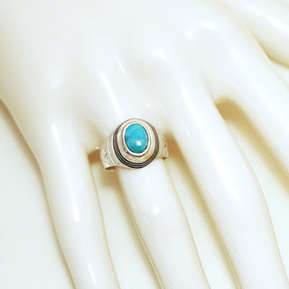 Bijoux ethniques touareg bague argent massif 925 homme femme chevalire pierres semi-prcieuses vraie Turquoise naturelle ovale bois d'bne personnalise - Niger 008b