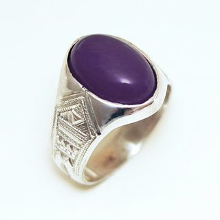 Bijoux ethniques touareg berbres bague ovale grave argent 925 et amthyste violet - Niger 001 a