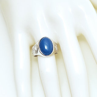 Bijoux ethniques touareg berbres bague ovale grave argent 925 et agate bleue - Niger 001 b