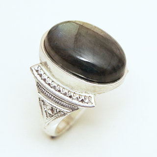 Bijoux ethniques touareg bague chevalire homme femme ovale grave argent 925 et pierre fine Labradorite - Niger 002 a