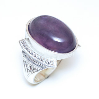 Bijoux ethniques touareg bague chevalire homme femme ovale grave argent 925 et pierre fine Amthyste violet - Niger 002 a