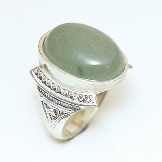 Bijoux ethniques touareg bague chevalire homme femme ovale grave argent 925 et pierre fine Aventurine verte - Niger 002 a