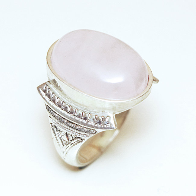 Bague argent massif 925 touareg chevalière ovale et Quartz rose - Niger 002