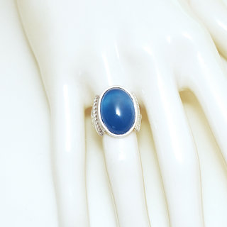 Bijoux ethniques touareg bague chevalire homme femme ovale grave argent 925 et pierre fine Agate bleue - Niger 002 b