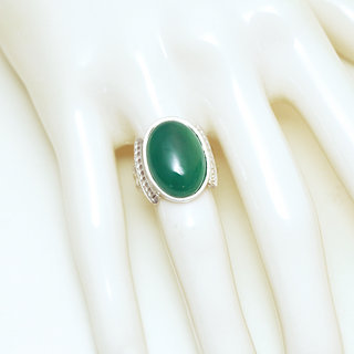 Bijoux ethniques touareg bague chevalire homme femme ovale grave argent 925 et pierre fine Agate verte - Niger 002 b