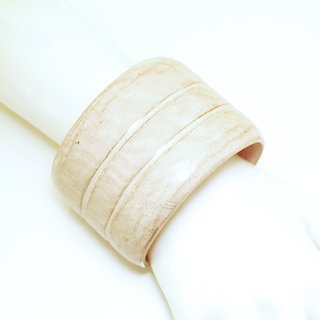 Bijoux ethniques Africains bracelet manchette cuir femme touareg ouvert Beige naturel double ligne - Mali 001 b