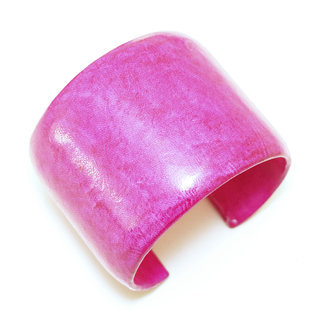 Bijoux ethniques Africains bracelet manchette cuir femme touareg ouvert rose fushia lisse - Mali 003 a