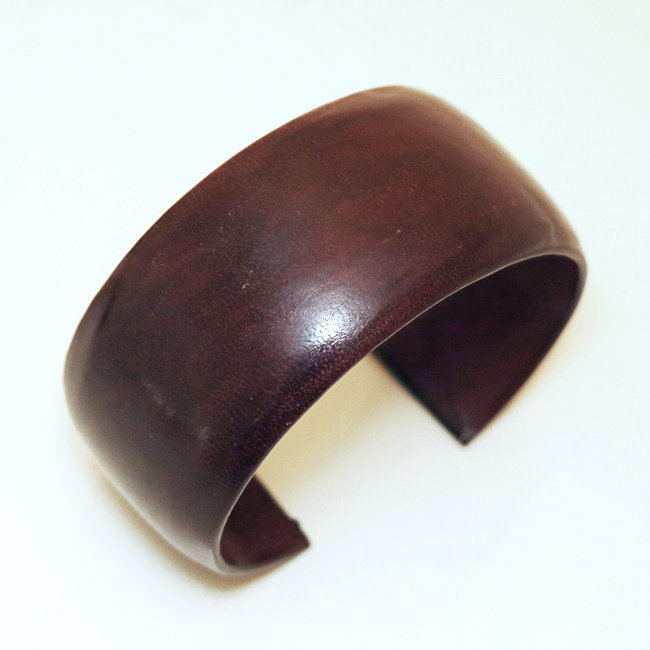 Bracelet manchette touareg moyen cuir Marron foncé simple - Mali 004