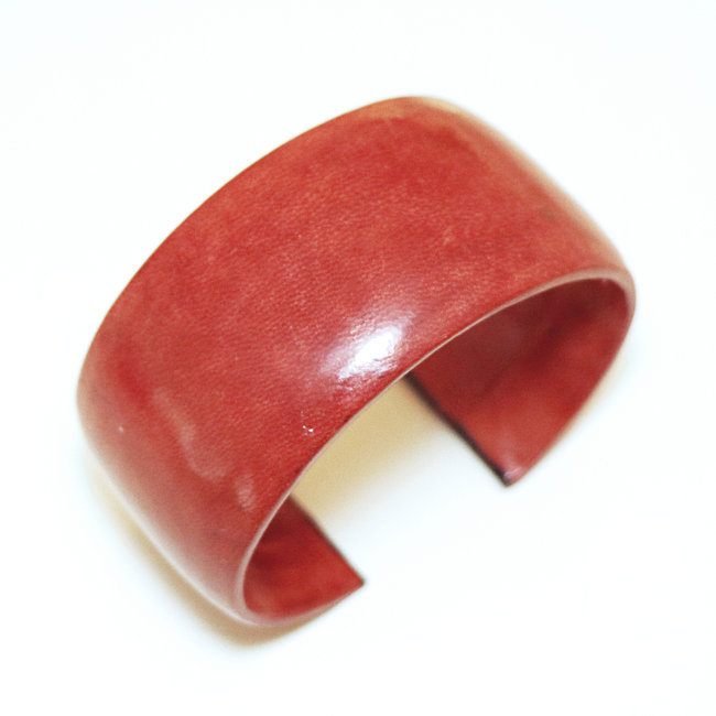 Bracelet manchette touareg moyen cuir Rouge brique lisse - Mali 004