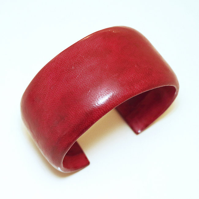 Bracelet manchette touareg moyen cuir Rouge Bordeaux simple - Mali 004