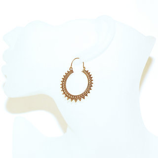 Bijoux Indiens Ethniques boucles d'oreilles créoles rondes dorées perles ajourée boho gipsy bohème en bronze or lisses - Inde 042 b