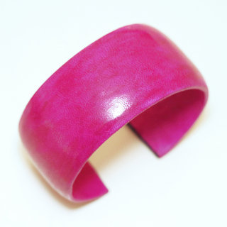 Bijoux ethniques Africains bracelet manchette cuir femme touareg ouvert medium - Mali 004 Rose fushia a