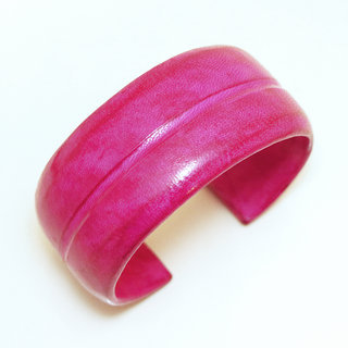 Bijoux ethniques Africains bracelet manchette cuir femme touareg ouvert medium ligne - Mali 005 rose fushia a