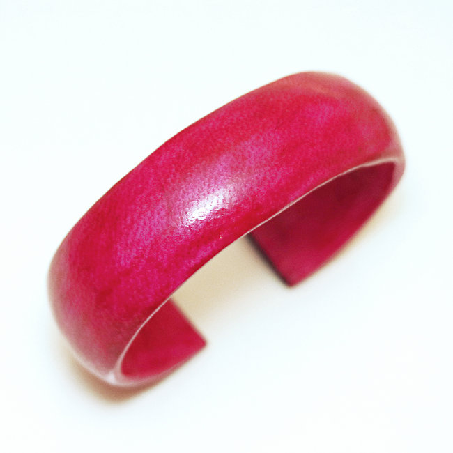 Bracelet manchette touareg petit cuir Rose fushia lisse - Mali 009