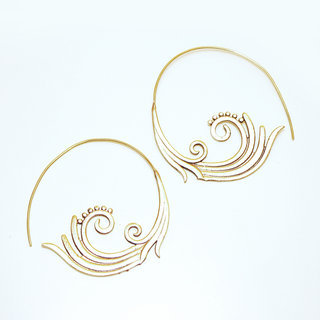 Bijoux Indiens Ethniques boucles d'oreilles pendants croles cercles rondes dores spirales filigranes boho gipsy bohme en bronze dor or - Inde 044 a