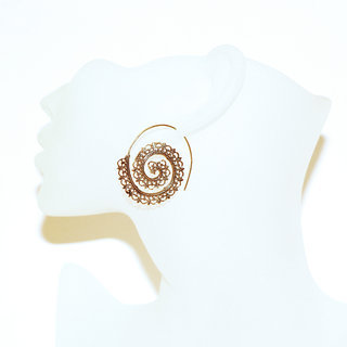 Bijoux Indiens Ethniques boucles d'oreilles pendants croles cercles rondes dores spirales filigranes boho gipsy bohme en bronze dor or - Inde 046 b