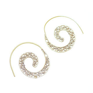 Bijoux Indiens Ethniques boucles d'oreilles pendants croles cercles rondes dores spirales filigranes boho gipsy bohme en bronze dor or - Inde 053 a