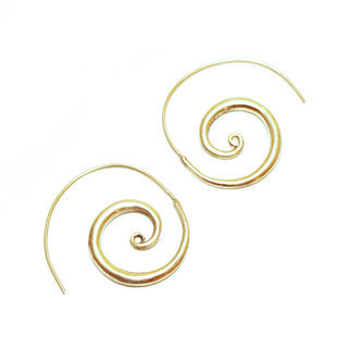 Bijoux Indiens Ethniques boucles d'oreilles pendants croles cercles rondes dores spirales desing boho gipsy bohme en bronze dor or - Inde 056 a