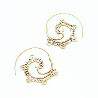 Bijoux Indiens Ethniques boucles d'oreilles pendants croles cercles rondes dores spirales filigranes boho gipsy bohme en bronze dor or - Inde 059 a