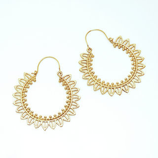 Bijoux Indiens Ethniques boucles d'oreilles croles en bronze dor or grav perles - Inde 062 a