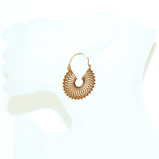 Bijoux Indiens Ethniques boucles d'oreilles pendants créoles cercles rondes dorées spirales filigranes boho gipsy bohème en bronze doré or - Inde 071 b