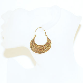 Bijoux Indiens Ethniques boucles d'oreilles pendants croles cercles rondes dores perles perles filigranes boho gipsy bohme romaines etrusques en bronze dor or grave - Inde 075 b