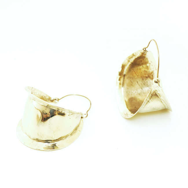 Boucles d'oreilles créoles larges lisses en bronze doré 3 cm - Mali 030L