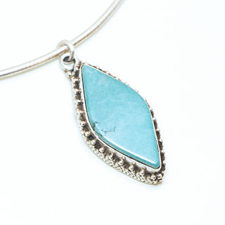 Bijoux Indiens Ethniques pendentif navette marquise en argent 925 massif femme  filigranes grav pierre fine Turquoise naturelle vritable npalais - Npal 031S b