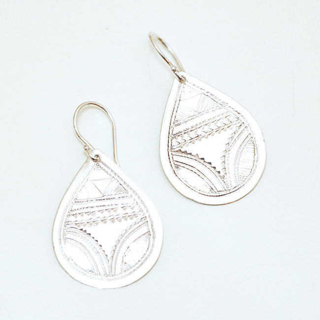 Boucles d'oreilles argent massif 925 touareg pendantes goutte - Niger 083