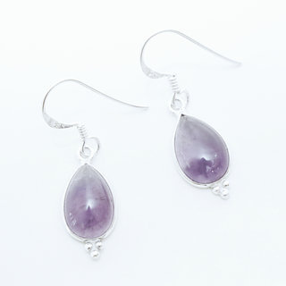 Bijoux Indiens Ethniques boucles d'oreilles argent 925 et pierre fine pendante perle goutte - Inde 021 cristal Amthyste violet a