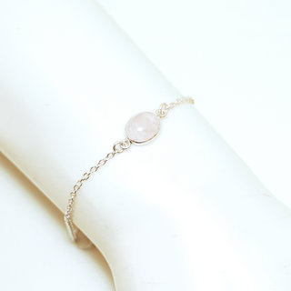 Bijoux Indiens Ethniques bracelet en argent 925 chane femme enfant  pierres fine ovales rglable - Inde 010 Quartz Rose b